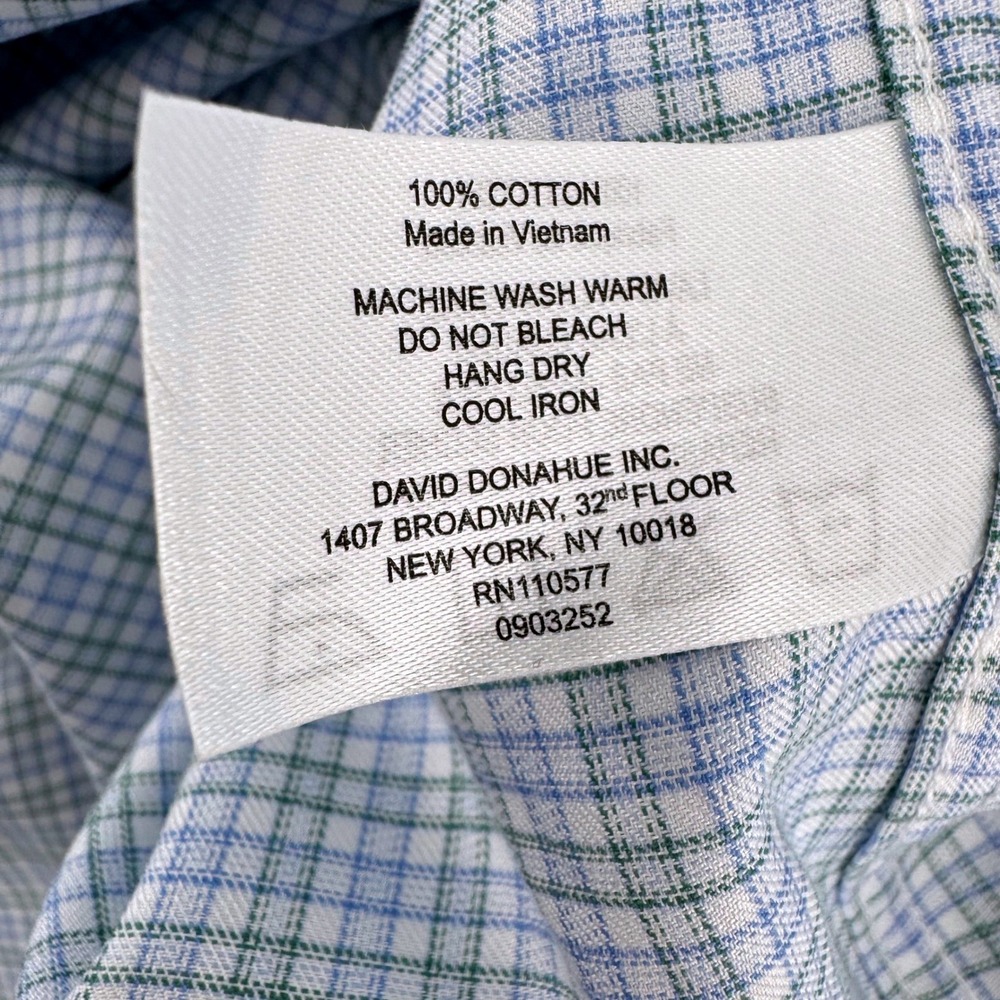 David Donahue Button Dress Shirt Sz 17 34/35 Blue Green Reg Fit Tattersall Check - Picture 9 of 10